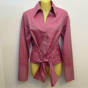 Farina’s Taghavi Cropped Chevron Pink Button Down Shirt with Waist Tie